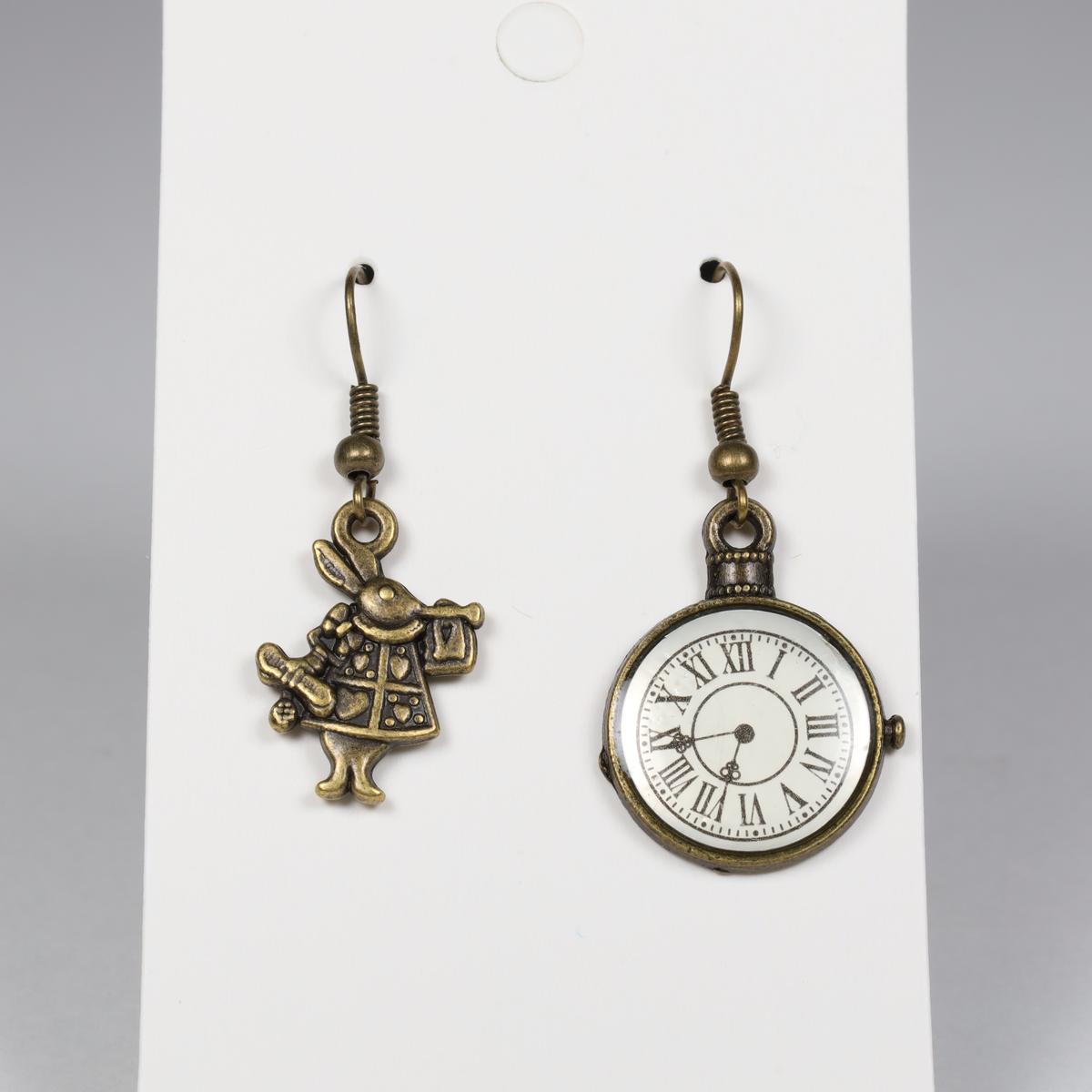 Alice In Wonderland Rabbit Clock Metal Drop Earrings