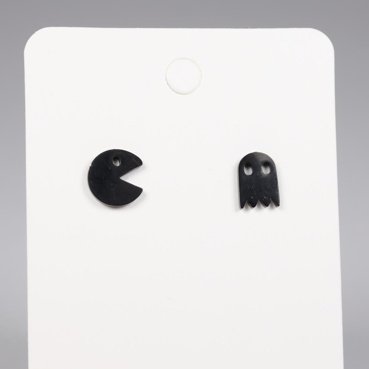 Black Pac Man Ghost Retro Stainless Steel Earrings
