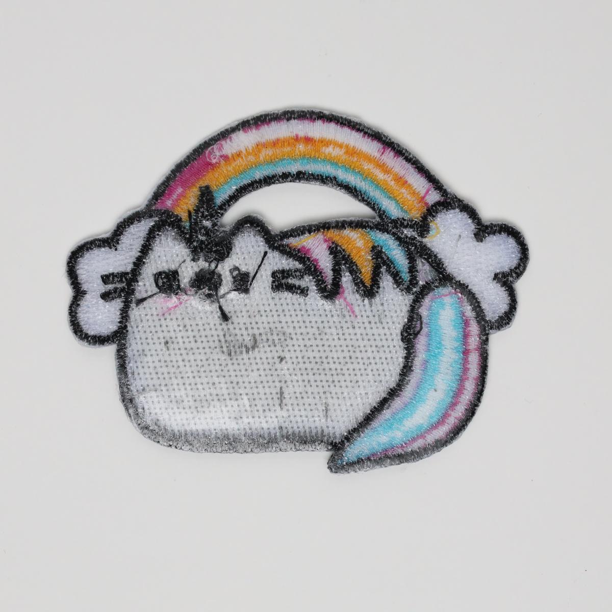 Cartoon Cat with Rainbow Embroidered Iron On Patch