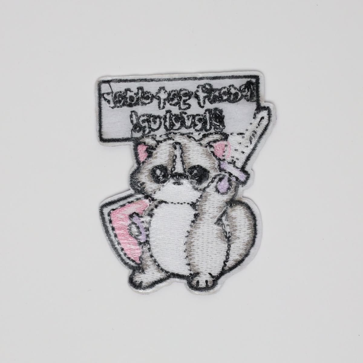 Cute Animal with Sword & Shield Level Up Embroidered Iron On Patch
