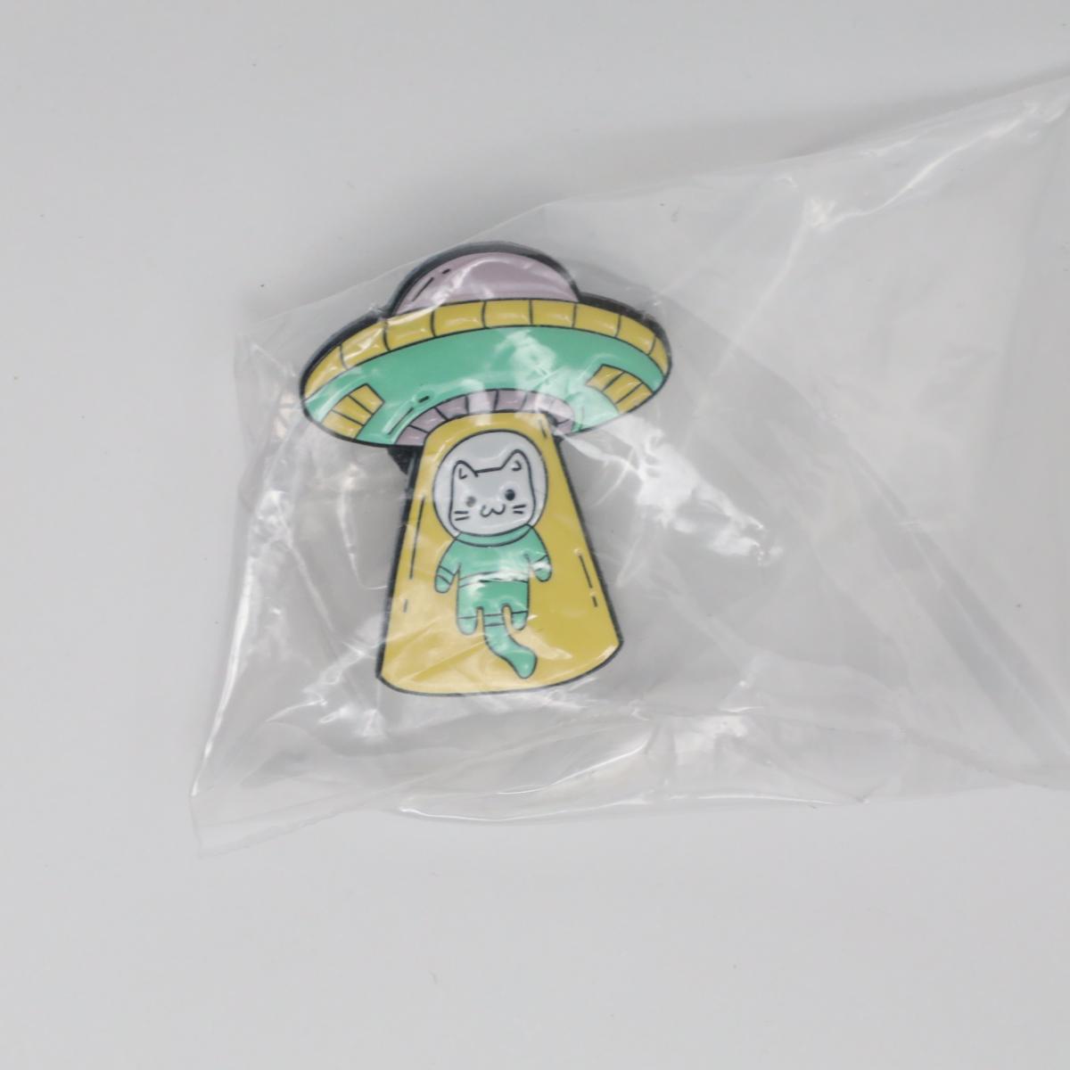 Cute Cat in UFO Tractor Beam Enamel Pin