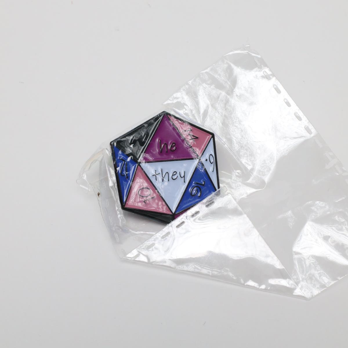 D20 Trans Pride He / They Enamel Pin