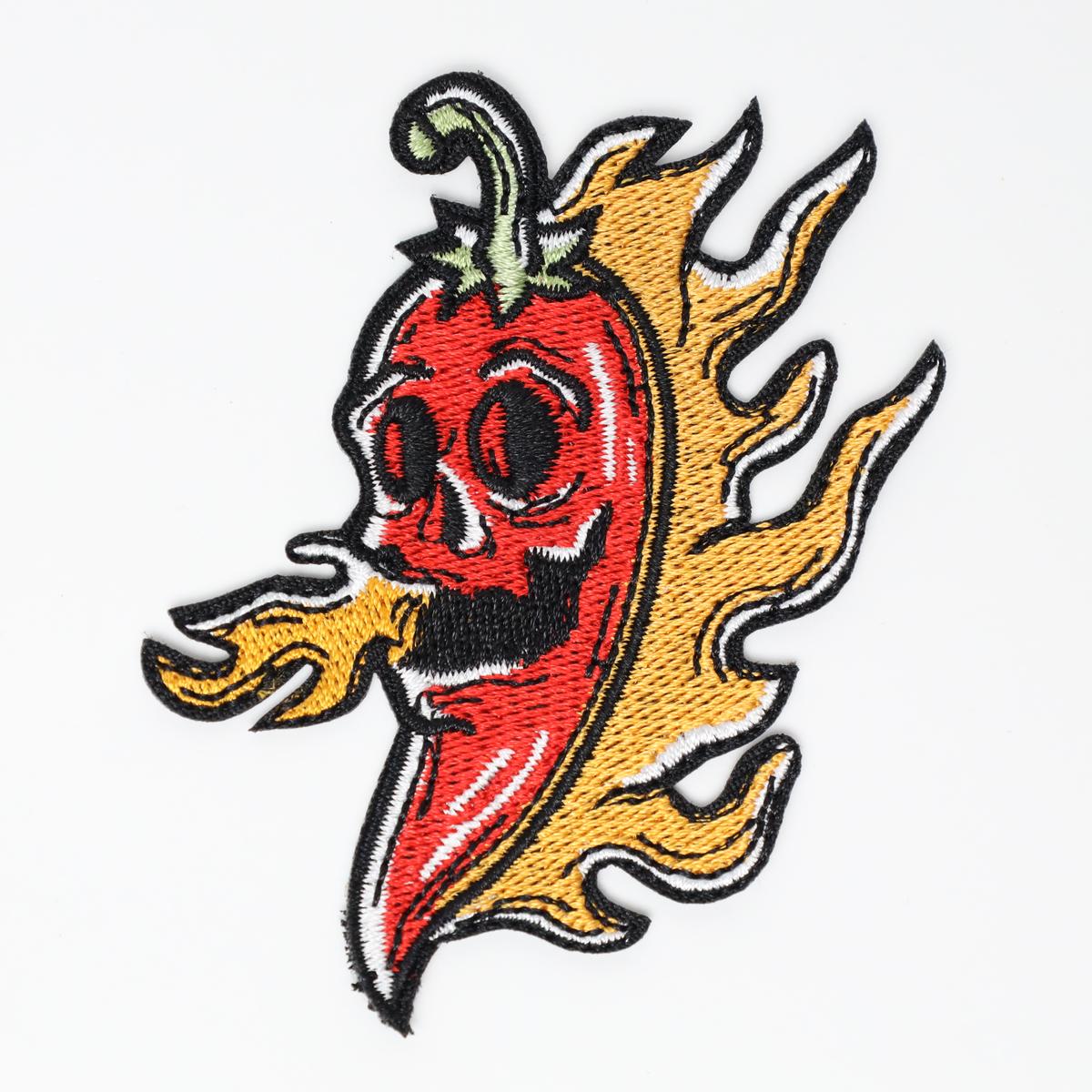 Flaming Chili Pepper Punk Iron On Embroidered Patch