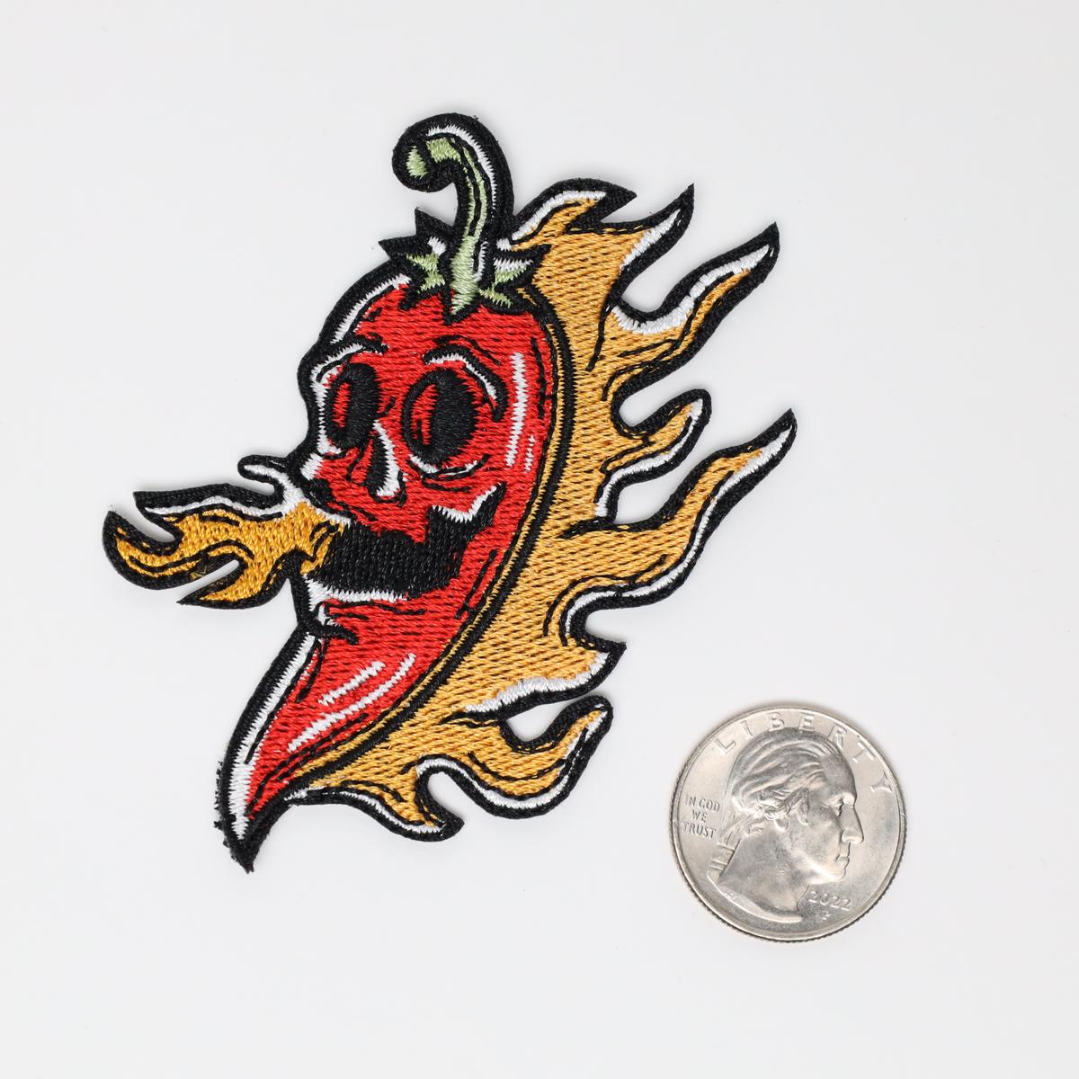 Flaming Chili Pepper Punk Iron On Embroidered Patch