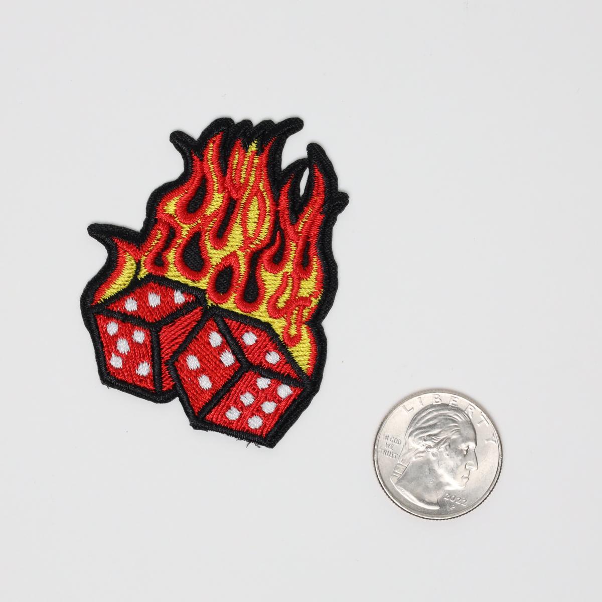 Flaming Dice Embroidered Iron On Patch