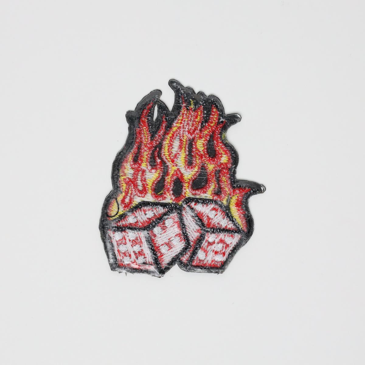Flaming Dice Embroidered Iron On Patch