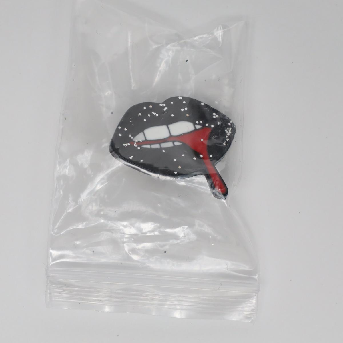 Glittery Black Blood Lips Enamel Label Pin