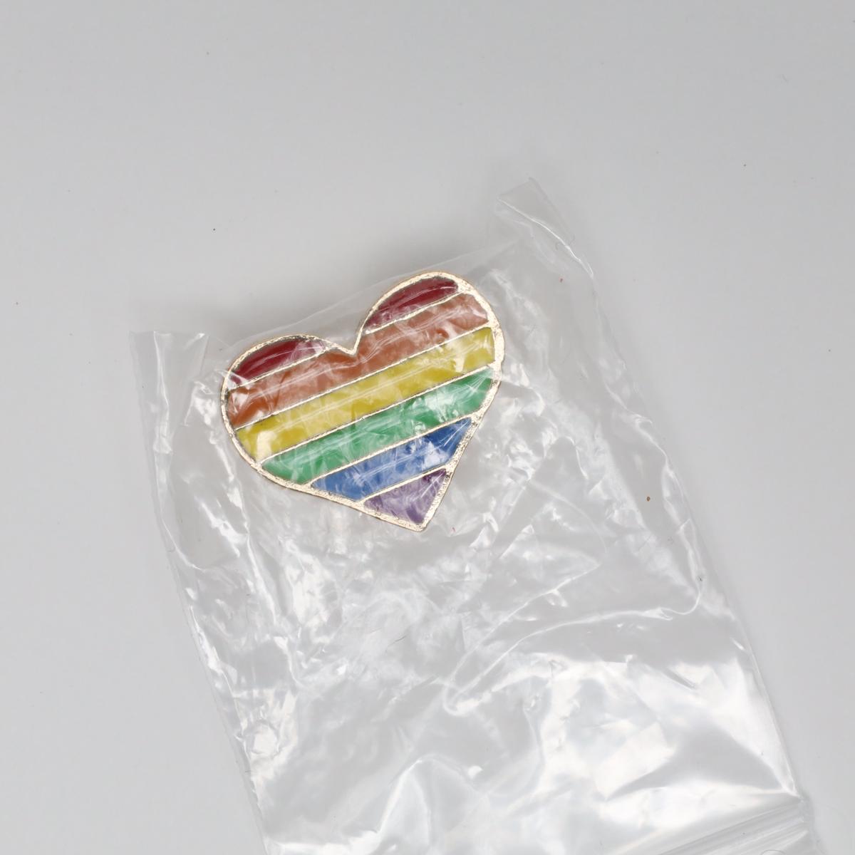Gold LGBTQ+ Heart Flag Enamel Label Pin