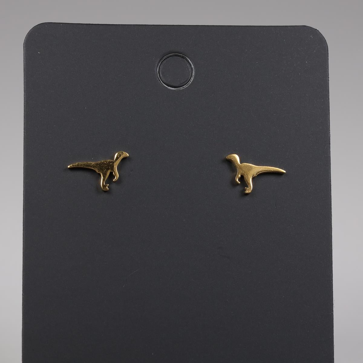 Gold Raptor Dinosaur Stainless Steel Stud Earrings