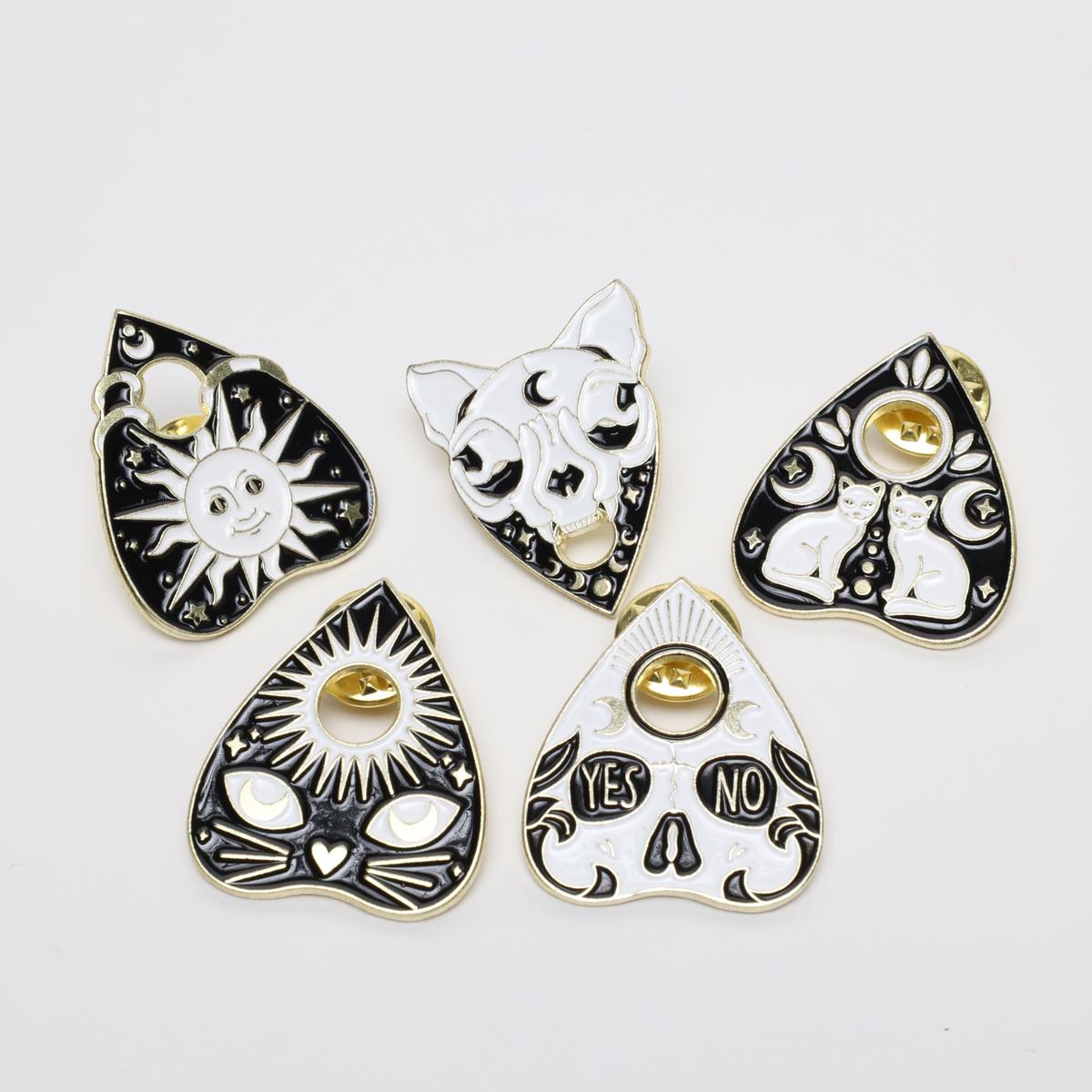 Gothic Cat Ouija Planchette Enamel Pin Set