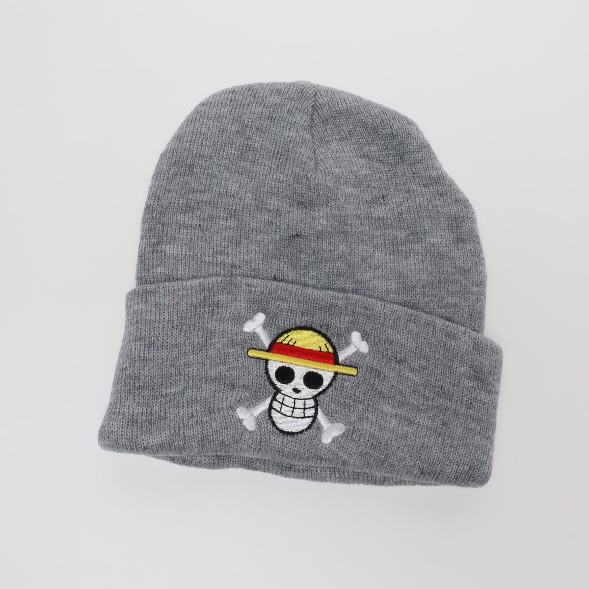 Grey Straw Hats One Piece Pirate Logo Embroidered Beanie (Color)