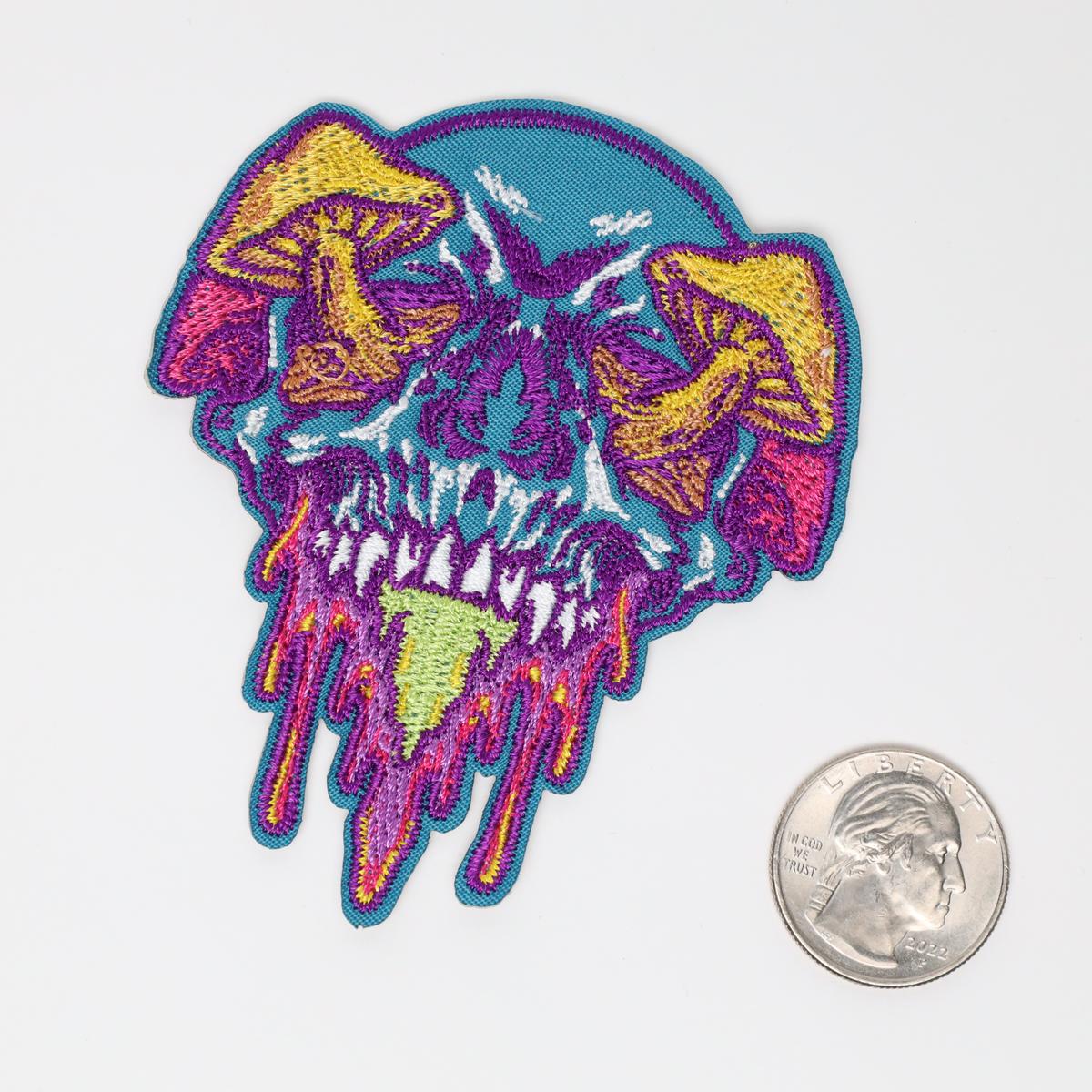 Psychedelic Mushroom Skull Iron On Embroidered Patch