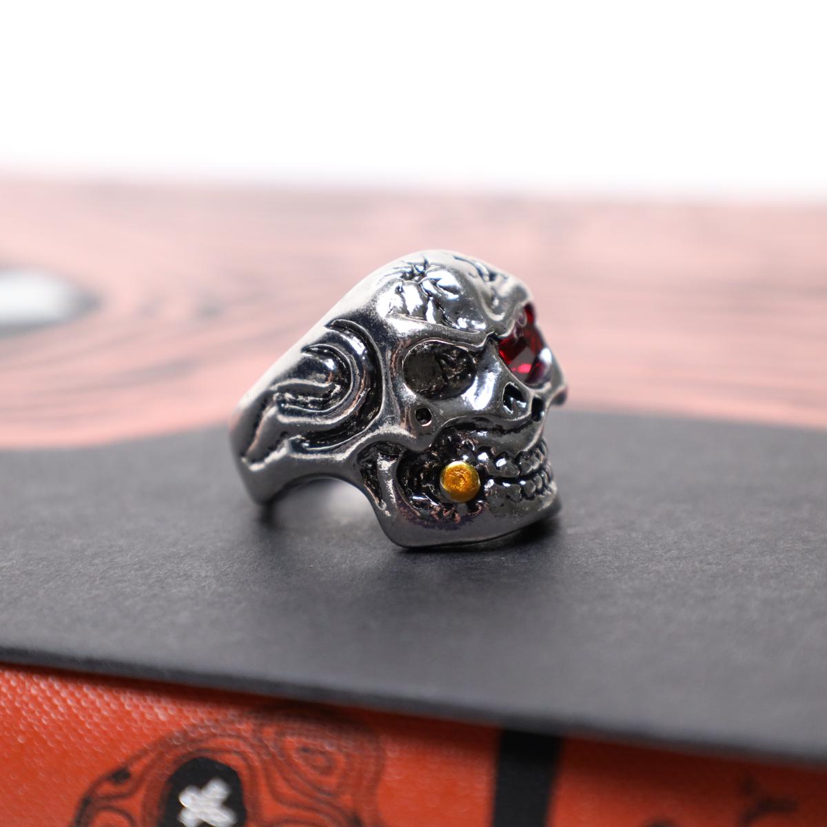 Punk Red Eye Bullet Cigar Skull Ring (Size 10)