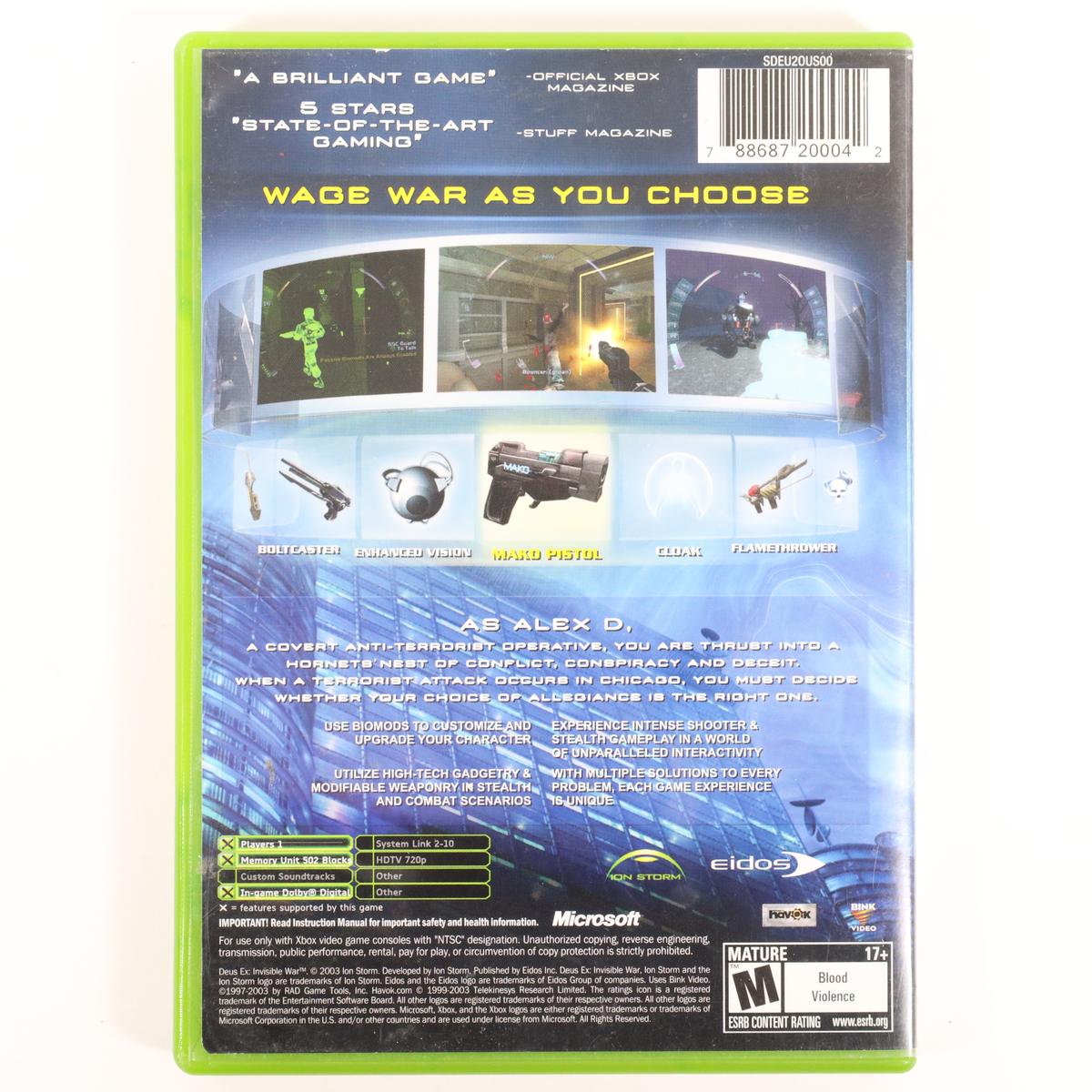 Deus Ex Invisible War - Xbox (Complete / Good)