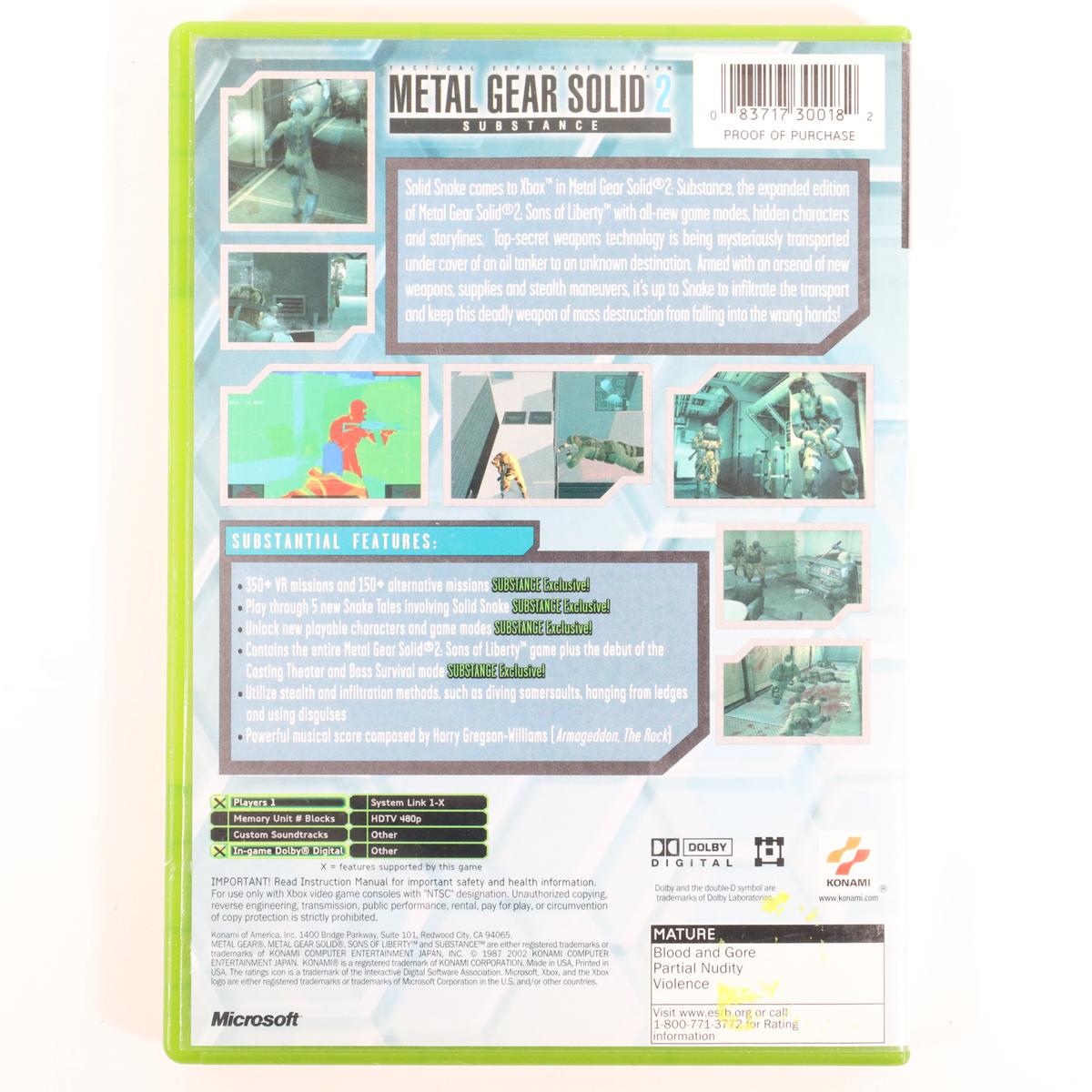Metal Gear Solid 2: Substance - Xbox (Complete / Good)