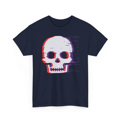 Glitch Hacker Skull T-Shirt — Cyberpunk Dystopian Art Tee