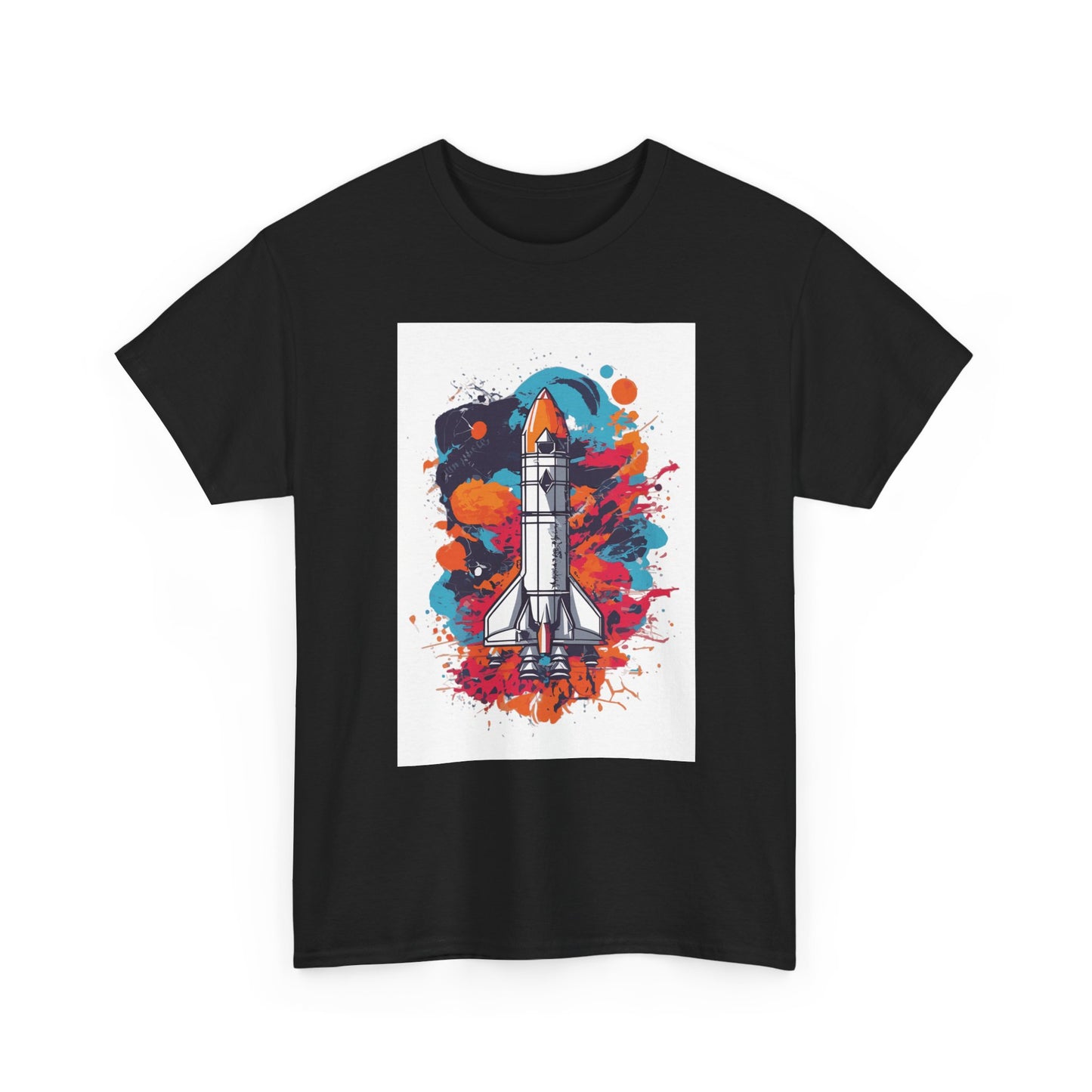 Splatter Rocket Launch T-Shirt — Colorful Sci-Fi Space Tee