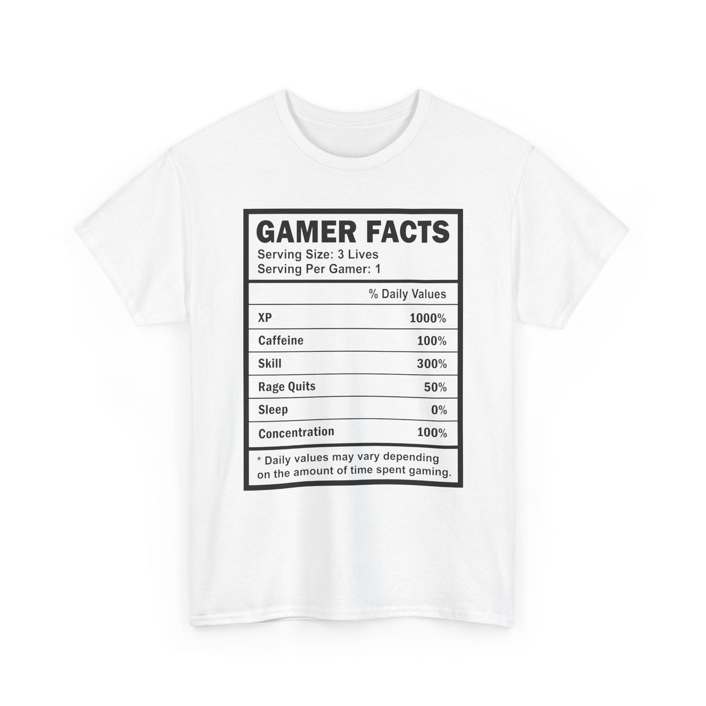 Gamer Facts Label T-Shirt — Funny Nutrition Facts Tee