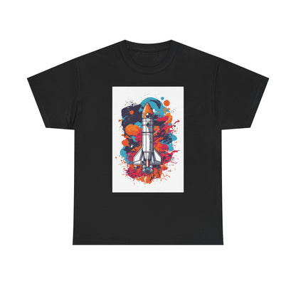 Splatter Rocket Launch T-Shirt — Colorful Sci-Fi Space Tee