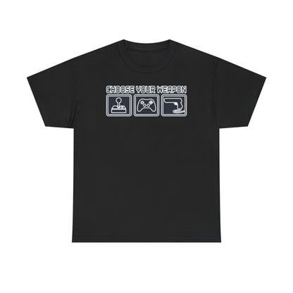 Choose Your Weapon Trio T-Shirt — Retro Arcade Gamer Tee
