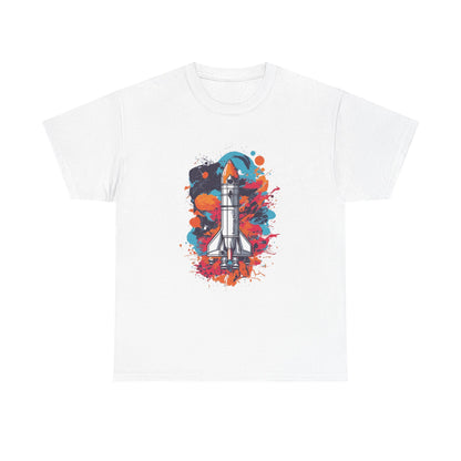 Splatter Rocket Launch T-Shirt — Colorful Sci-Fi Space Tee
