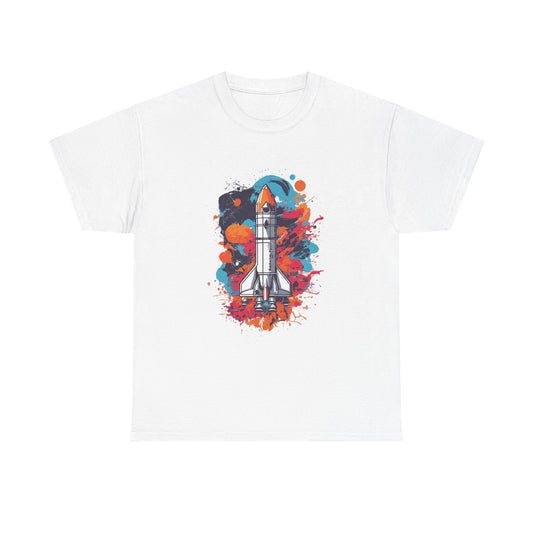 Splatter Rocket Launch T-Shirt — Colorful Sci-Fi Space Tee