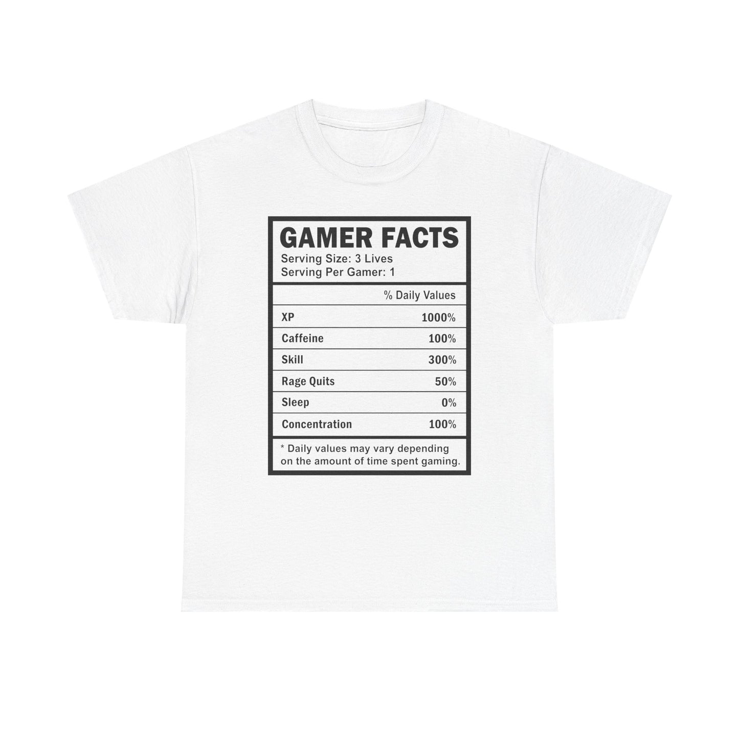Gamer Facts Label T-Shirt — Funny Nutrition Facts Tee