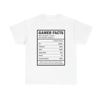 Gamer Facts Label T-Shirt — Funny Nutrition Facts Tee