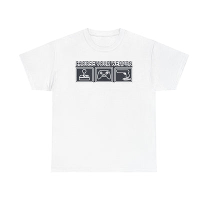 Choose Your Weapon Trio T-Shirt — Retro Arcade Gamer Tee