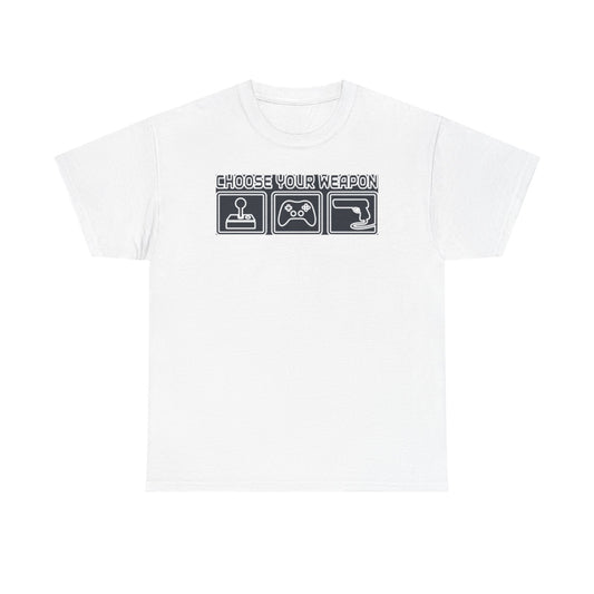 Choose Your Weapon Trio T-Shirt — Retro Arcade Gamer Tee