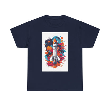 Splatter Rocket Launch T-Shirt — Colorful Sci-Fi Space Tee