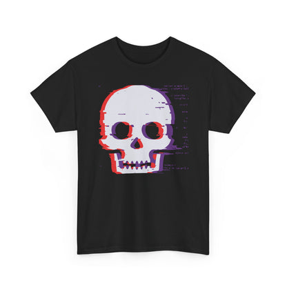 Glitch Hacker Skull T-Shirt — Cyberpunk Dystopian Art Tee