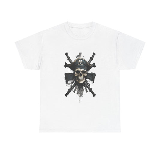 Buccaneer Skull and Cannons T-Shirt — Grunge Pirate Adventure Tee