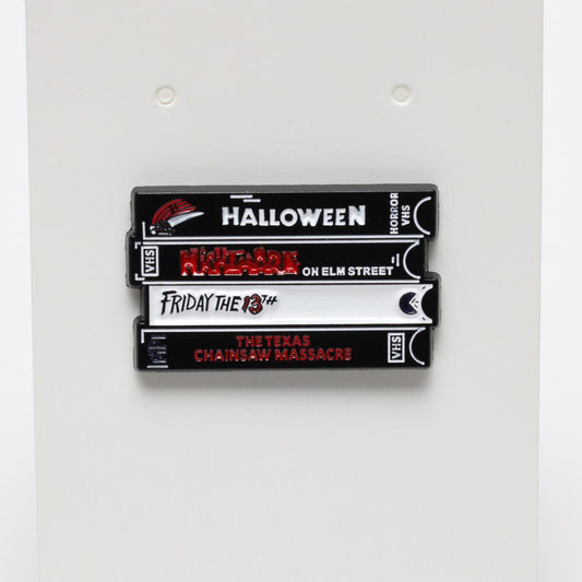 80s VHS Classic Horror Movie Stack Enamel Pin