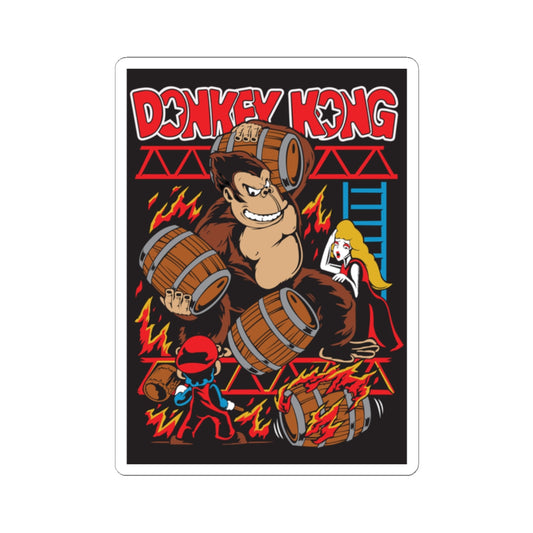 Barrel Throwing Ape Sticker — Classic Arcade Scene Vinyl Sticker