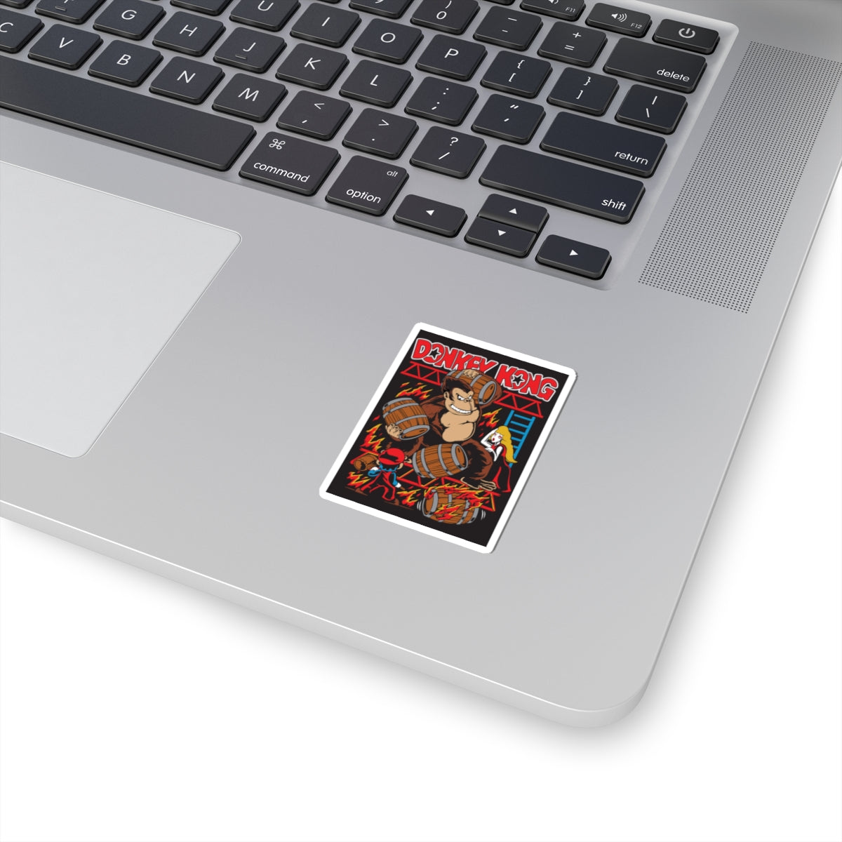 Barrel Throwing Ape Sticker — Classic Arcade Scene Vinyl Sticker