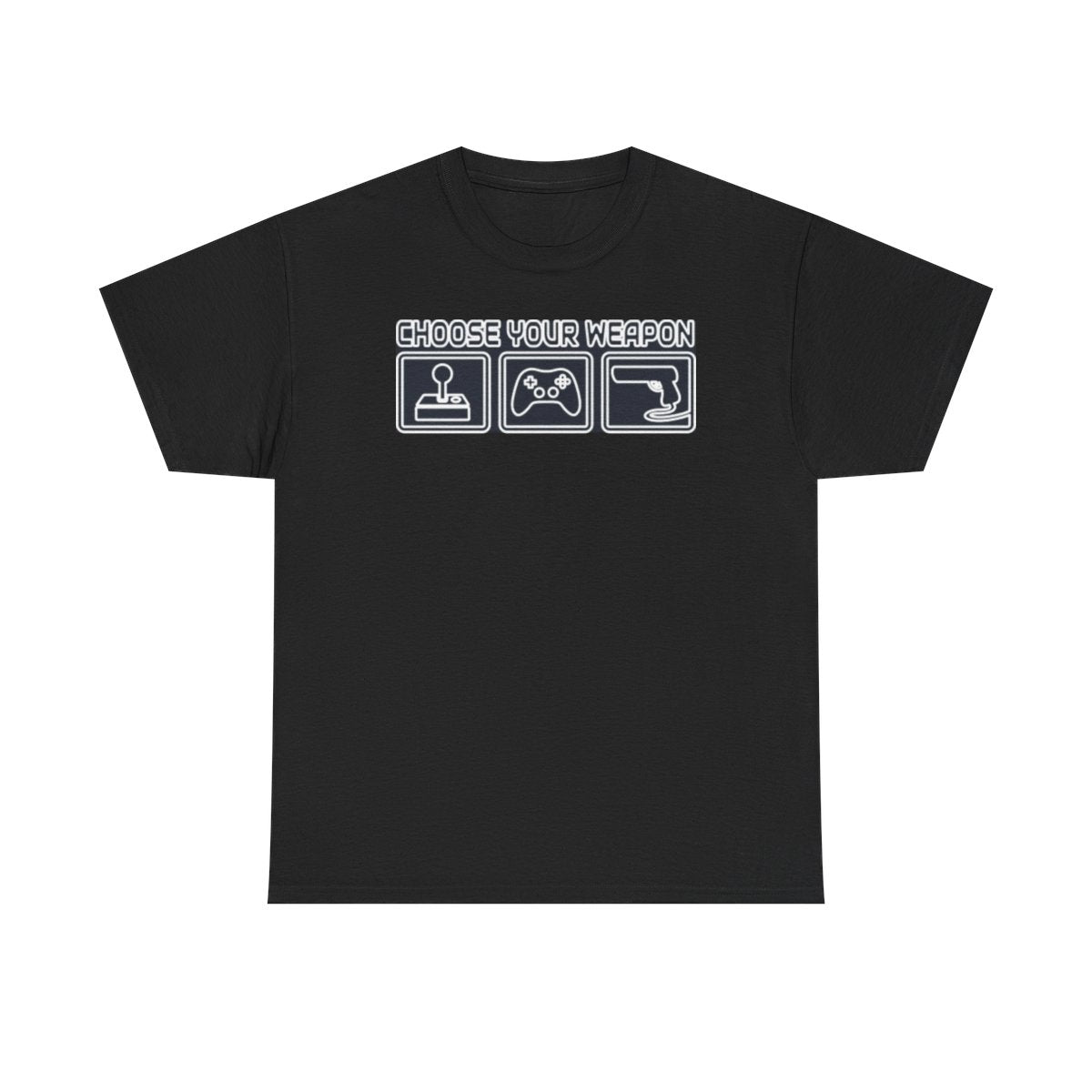 Choose Your Weapon Trio T-Shirt — Retro Arcade Gamer Tee