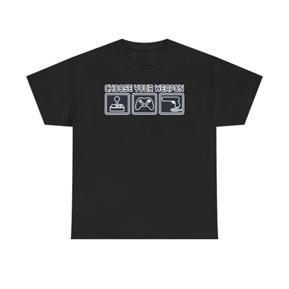 Choose Your Weapon Trio T-Shirt — Retro Arcade Gamer Tee