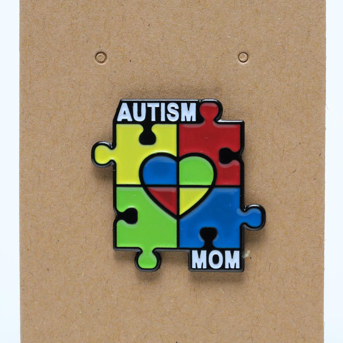 Autism Awareness Puzzle Heart Mom Enamel Pin