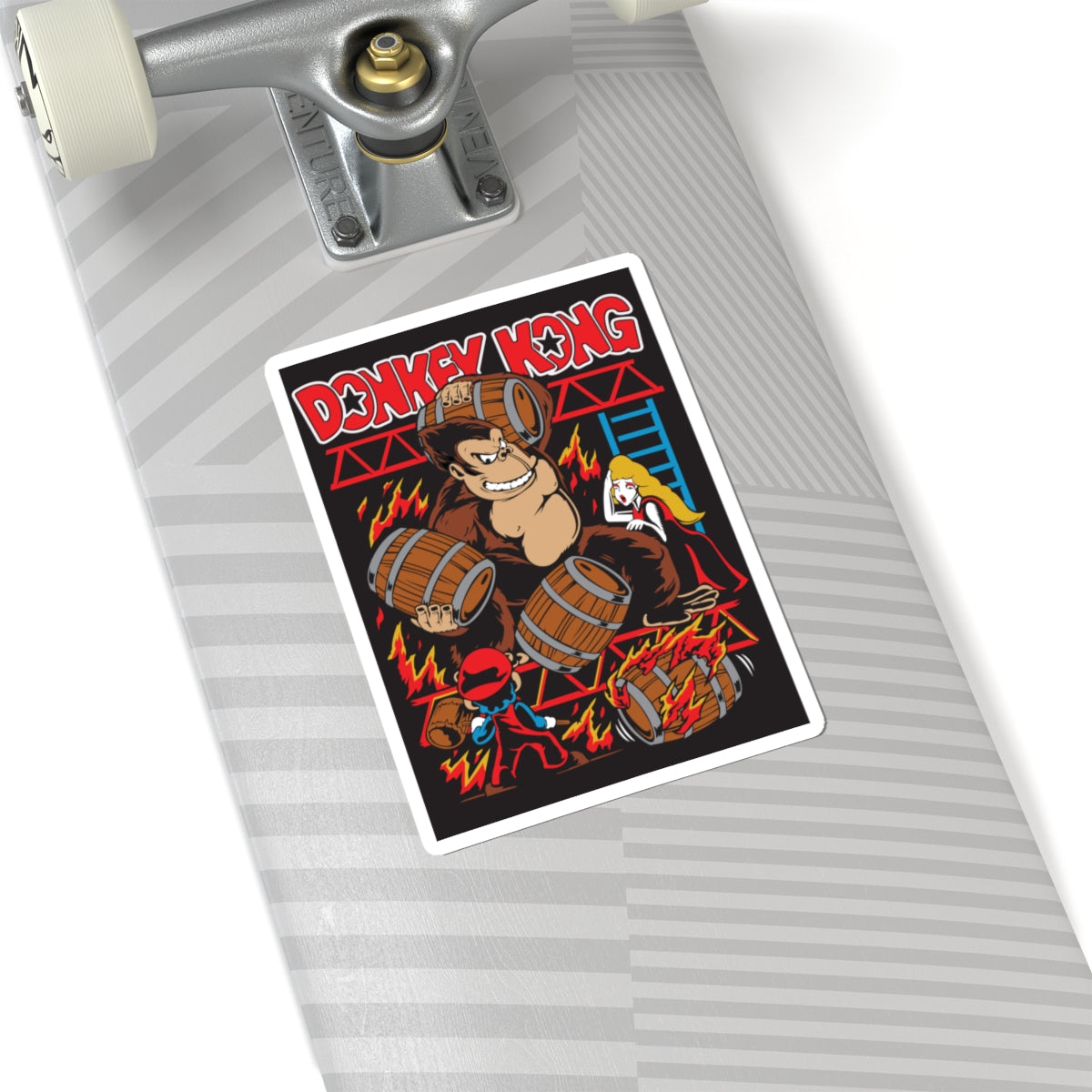 Barrel Throwing Ape Sticker — Classic Arcade Scene Vinyl Sticker