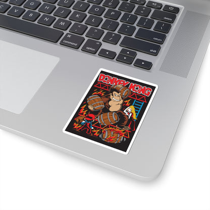 Barrel Throwing Ape Sticker — Classic Arcade Scene Vinyl Sticker