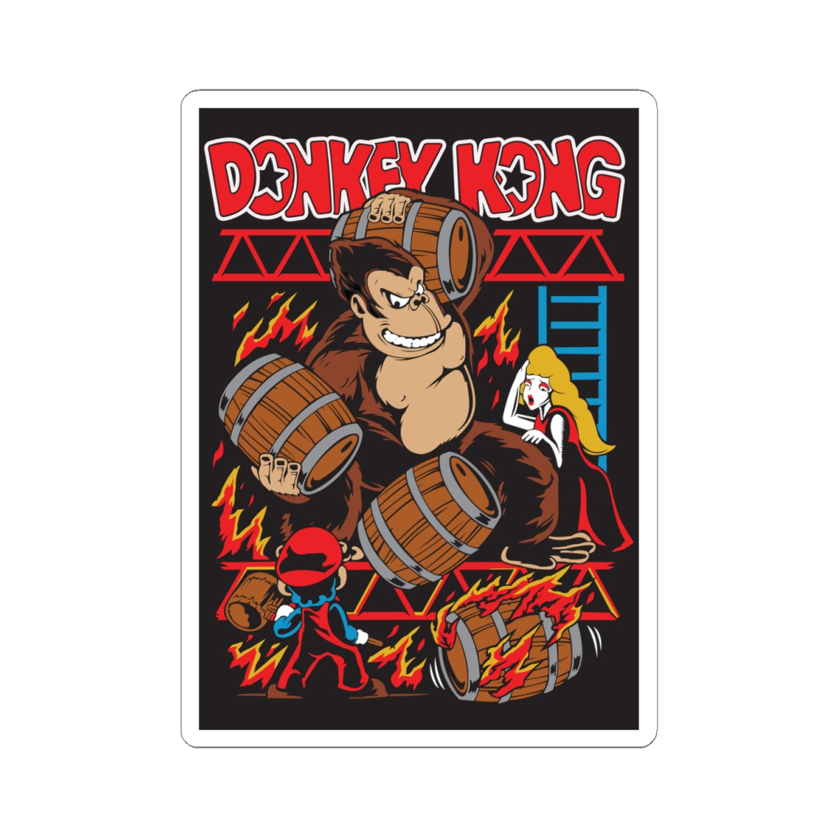 Barrel Throwing Ape Sticker — Classic Arcade Scene Vinyl Sticker