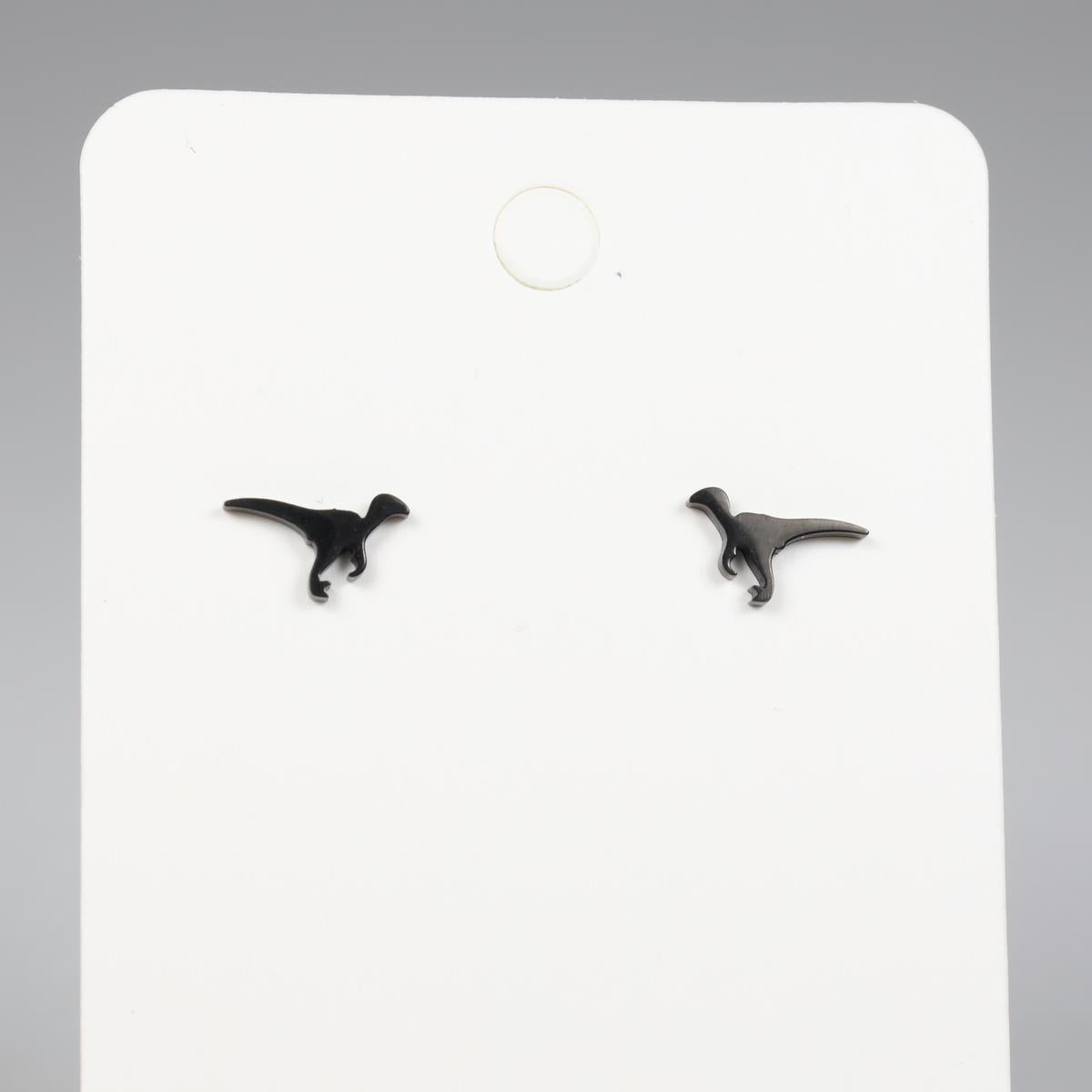 Black Raptor Dinosaur Stainless Steel Stud Earrings