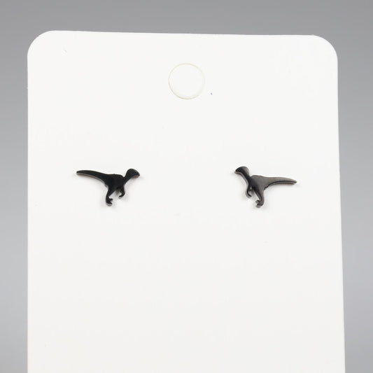 Black Raptor Dinosaur Stainless Steel Stud Earrings