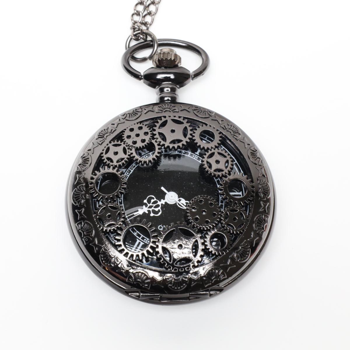 Black Steampunk Cosplay Pocket Watch with Chain
