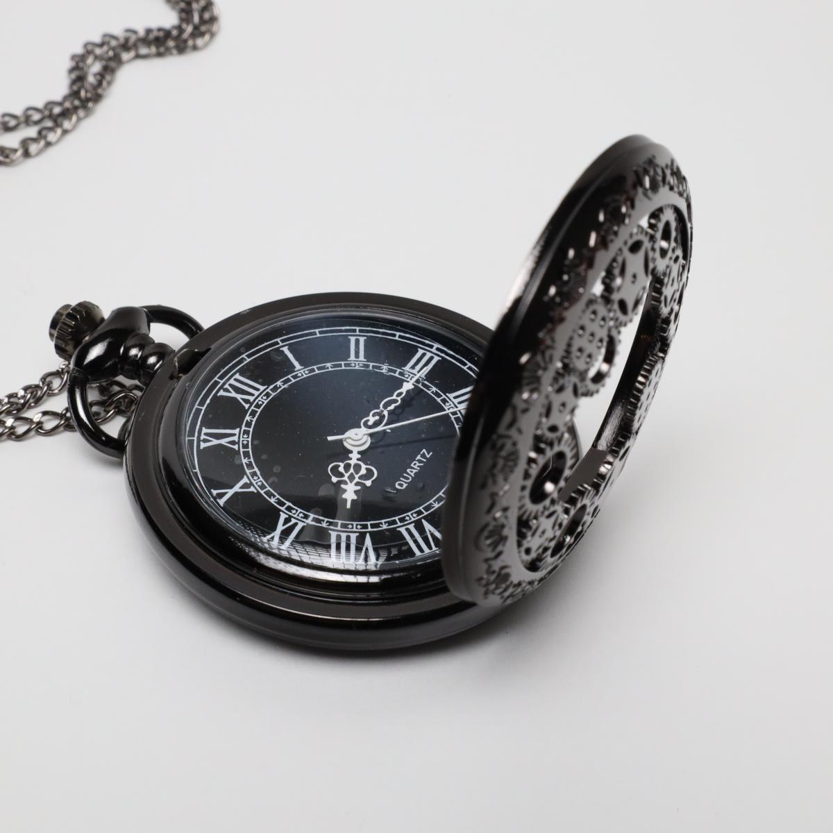 Black Steampunk Cosplay Pocket Watch with Chain