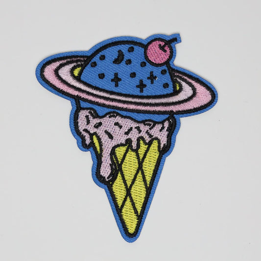 Blue Planet Ice Cream Cone Embroidered Iron On Patch