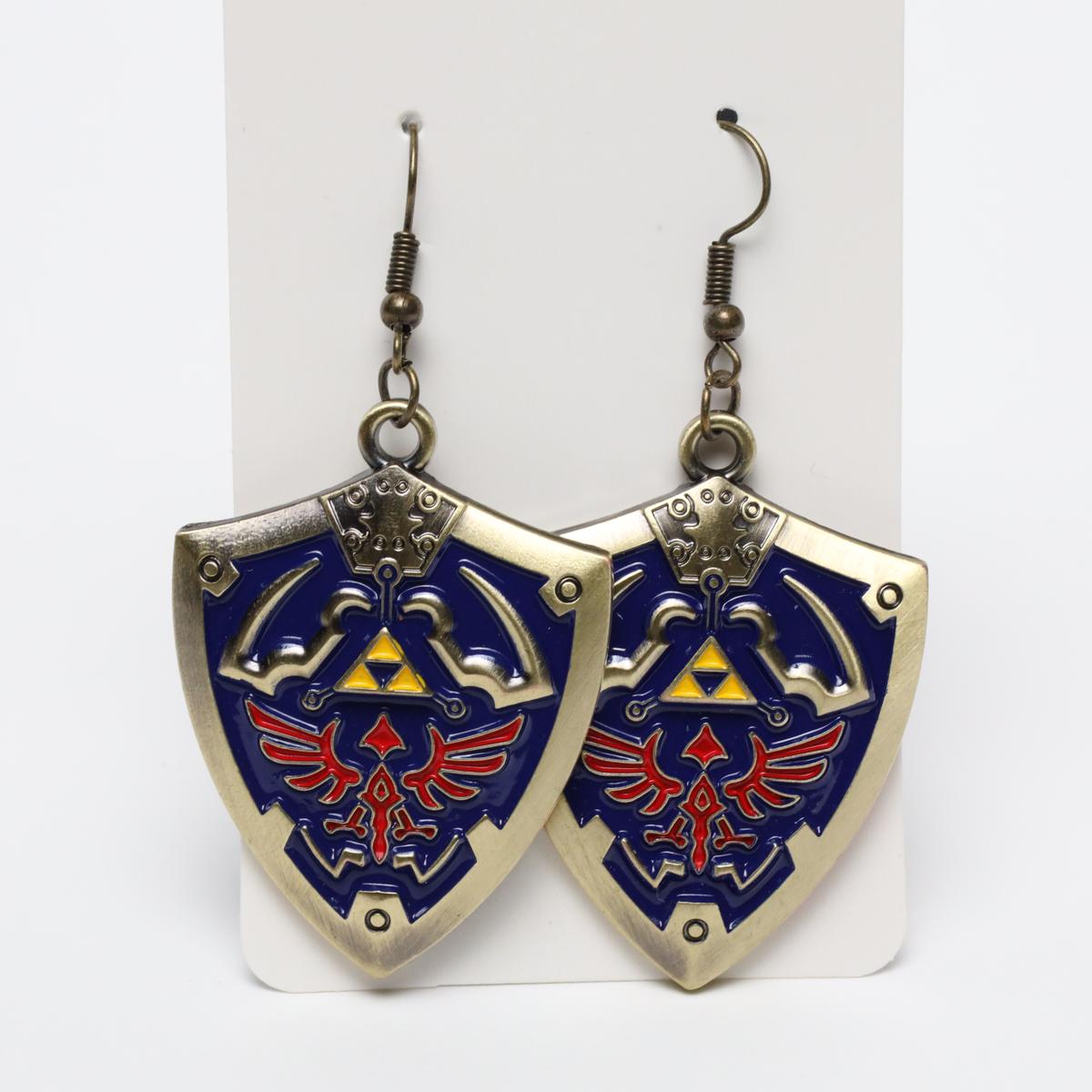 Bronze Zelda Hylian Shield Metal Drop Earrings (Variant)