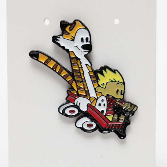 Calvin and Hobbes in Wagon Enamel Pin