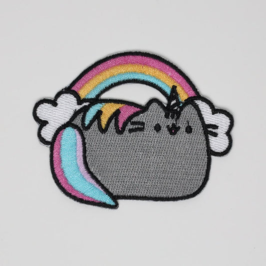 Cartoon Cat with Rainbow Embroidered Iron On Patch